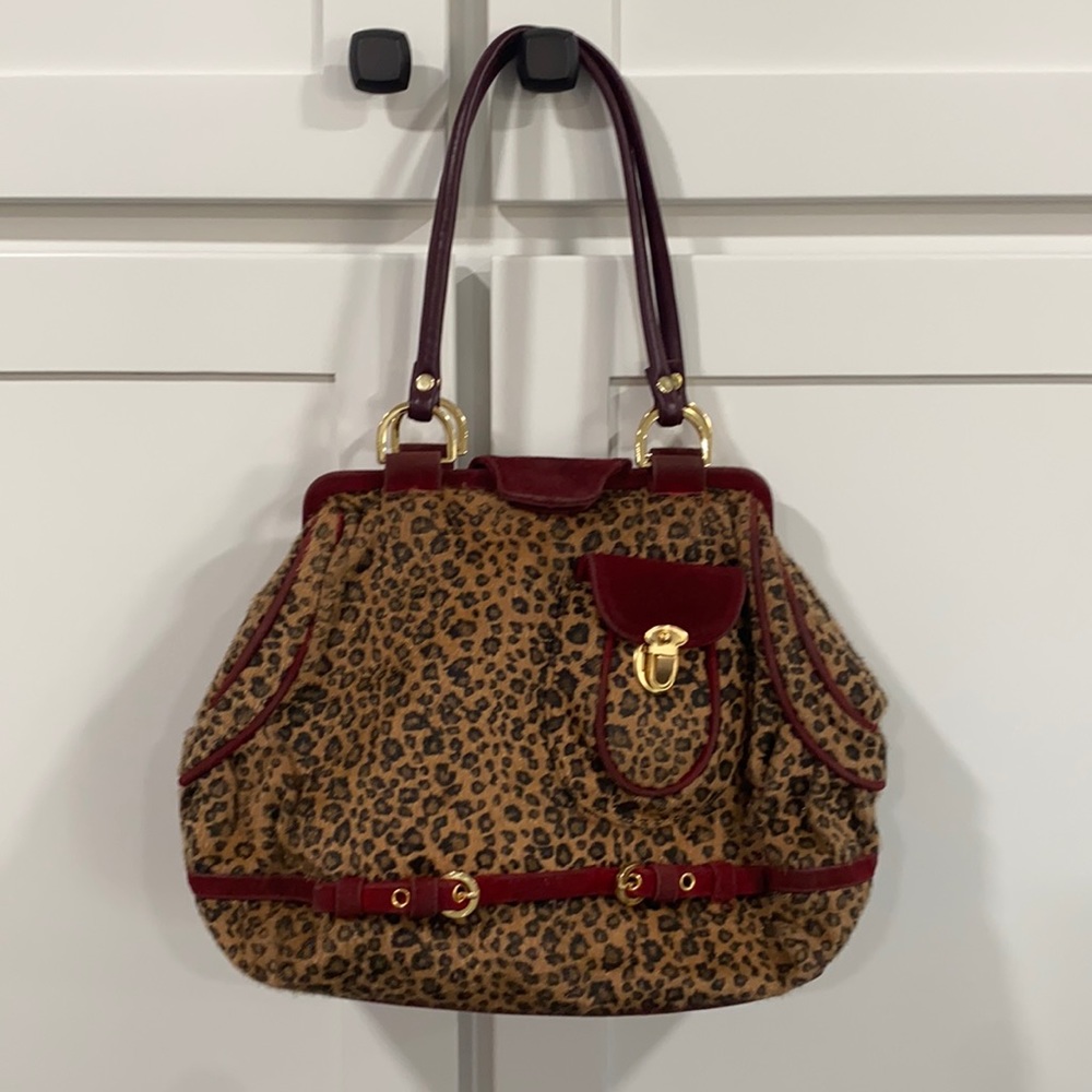 Leopard red suede leather shoulder bag Vintage🐆❤️🐆❤️